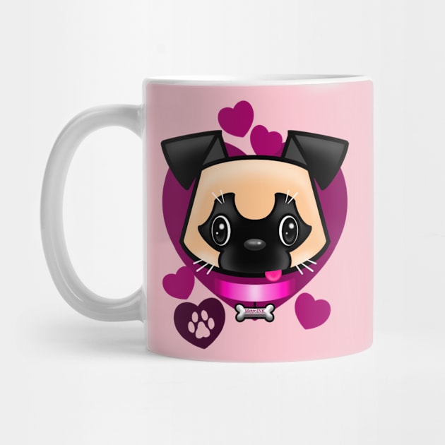 Pug Love Pink by MetroInk